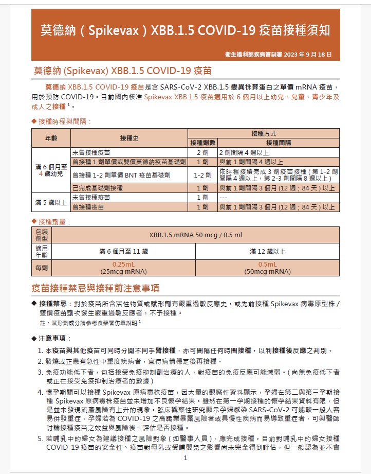 莫德納接種需知